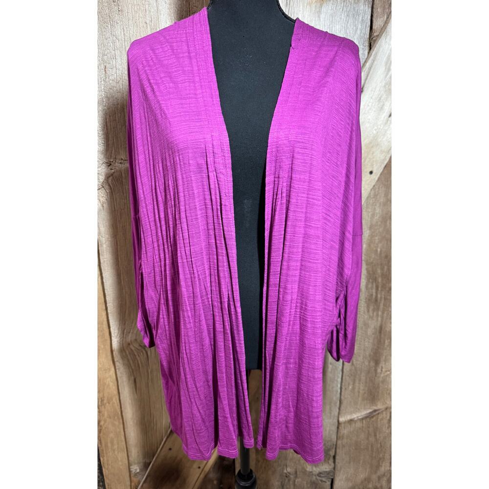 Melrose Chic NY Women 2X Knit Open Flyaway Cardigan Sweater Hollyhock Pink